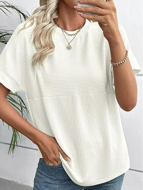 2026 European & American Women's Summer Casual Solid Color Round Neck Short Sleeve Loose T-shirt
