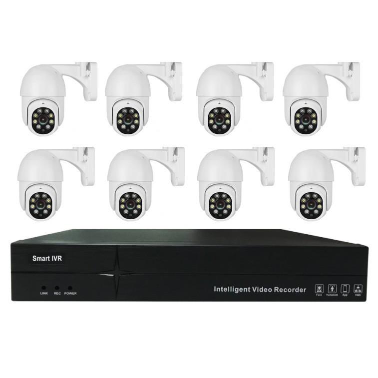 8-Channel 3MP POE Surveillance Camera Kit with Full-Color Night Vision, HD Outdoor, 360° PTZ Camera
