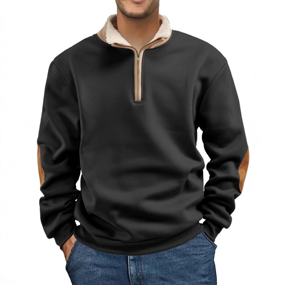 Neuankömmling Herren-Hoodie: Vintage Patchwork Besticktes Langarm-Hoodie mit halbem Reißverschluss