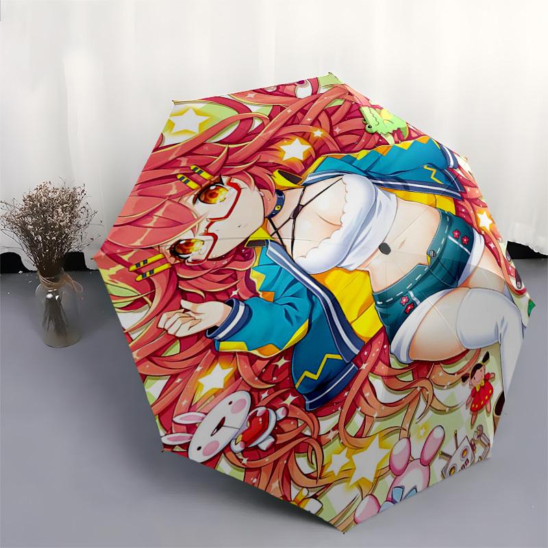 1pc Outdoor Umbrella with Cute Anime Girl and Stuffed Toys Design - Automatic Opening/Closing, Portable 3-Fold Design, 8-Rib Iron Frame - Perfect