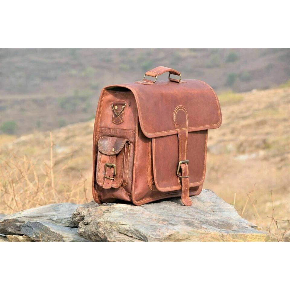 Leather Laptop Bag Goat Genuine Men's Messenger Brown Vintage Briefcase Satchel