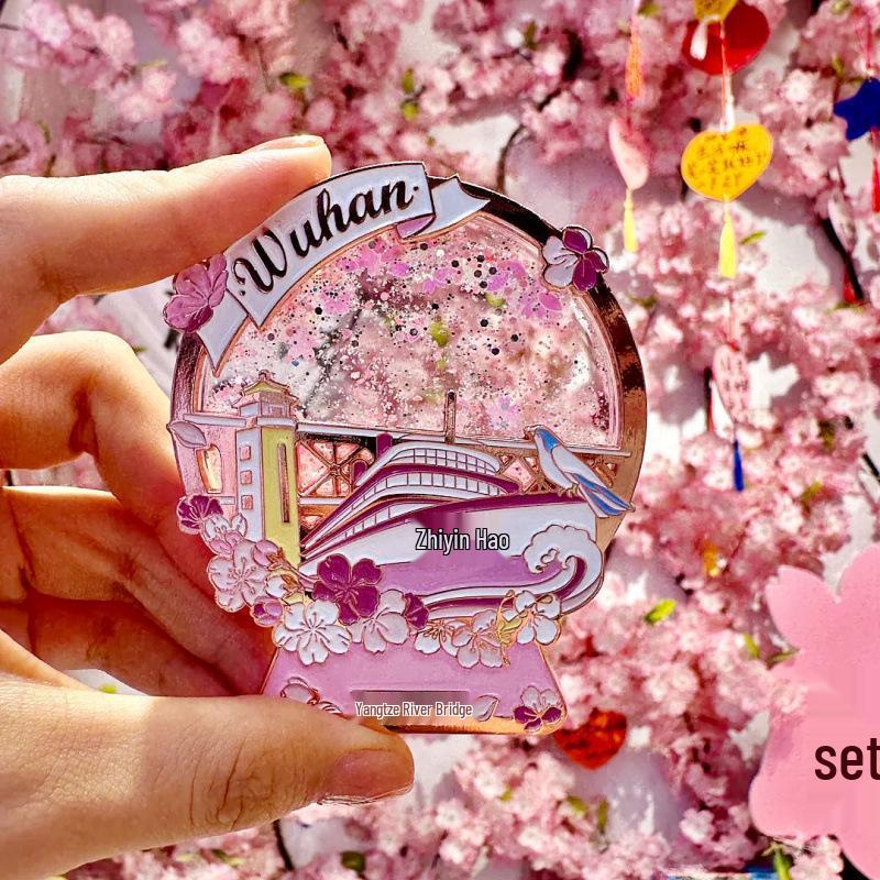 Wuhan Gelber Kran Turm Kirschblüte Metall Kühlschrankmagnet - Kulturelles Tourismus Souvenir Geschenk