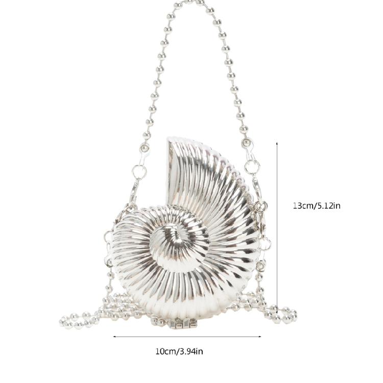 Womens Conch Shape Purse Elegant Acrylic Evening Bag with Chain Strap Crossbody Shoulder Small Handbag for Wedding Party
