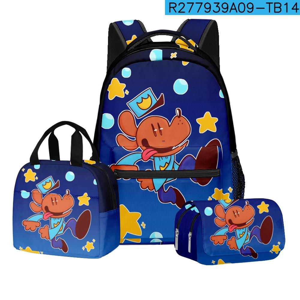 Detective Dog Man Student School Bag Backpack Lunch Bag Pencil Bag Three-Piece Set