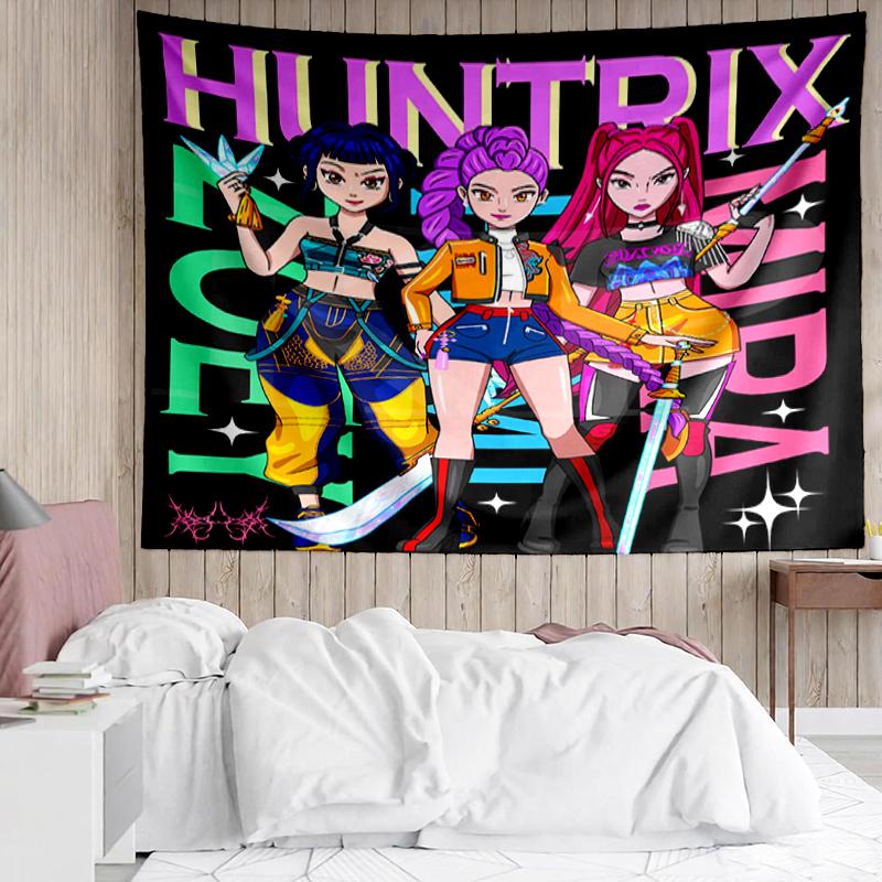KPop Demon Hunters Print Tapestry, Backdrop, Easy Setup, Ideal for Bedroom, Office & Living Room, with Aesthetic Wall Hanging Decor.