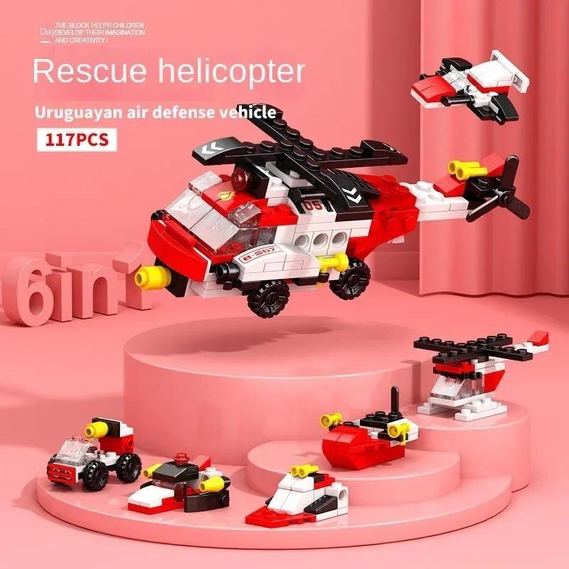 6 IN 1 City Engineering Car Police Truck Mech Dinosaur Building Blocks Tank Helicopter Bricks Fire Fighting Set Toys for Children