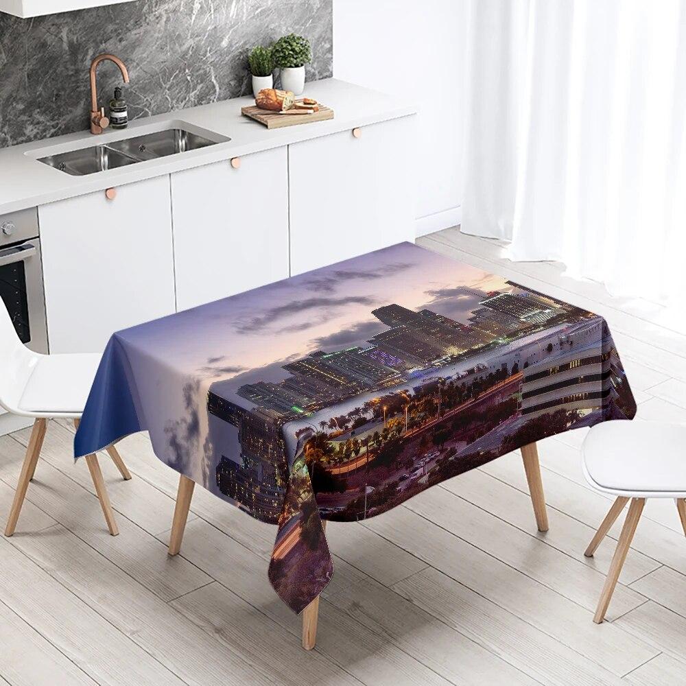 World Famous City Night Scene Tablecloth Wedding Party Restaurant Table Decoration Waterproof Kitchen New Home