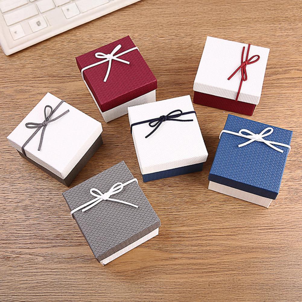 Rectangle Gift Box with Ribbon Bow Cushion Bridesmaid Wedding Birthday Present Wrapping Box with Lid Jewelry Packaging Box