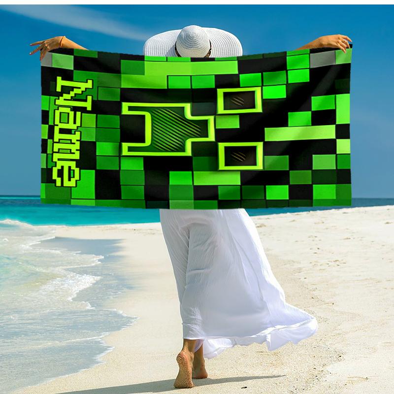 Personalized customized proof beach towel with Game Block Pixel World  pattern - soft, absorbent, quick-drying, perfect swimming, camping&bathing