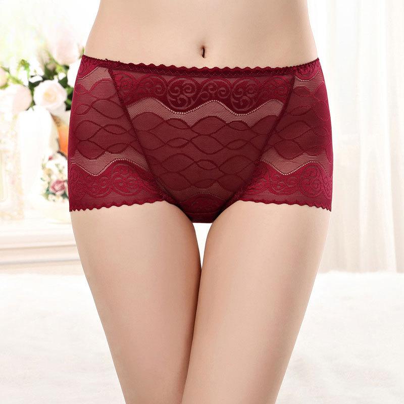 Sexy Spitze Hohl Transparent Blume Hohe Taille Übergröße Damen Unterwäsche Baumwollsohle Slips