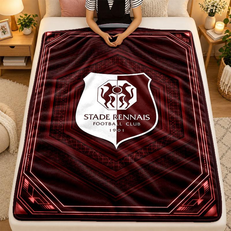Flannel BlanketStade Rennais FC Warm Soft Throw Blanket for Indoor Sofa Bed Living Room Use