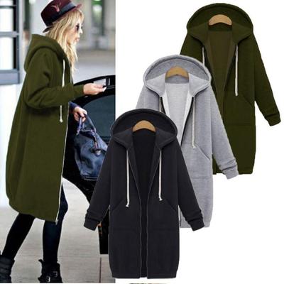 Fashion Women Winter Thicken Mid-long Cardigan Casual Outwear Zipper Hoodies Jacket Plus Size