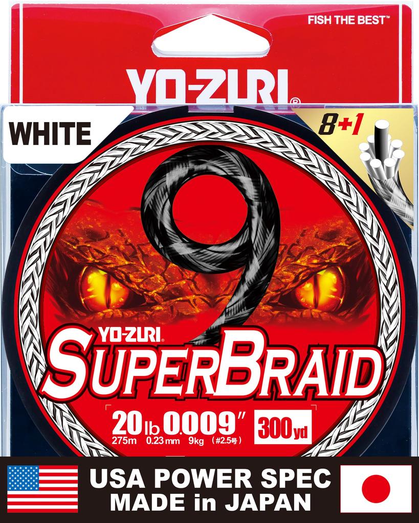 PE Line Super Braid 9 300YDS 20Lbs White YO-ZURI Color