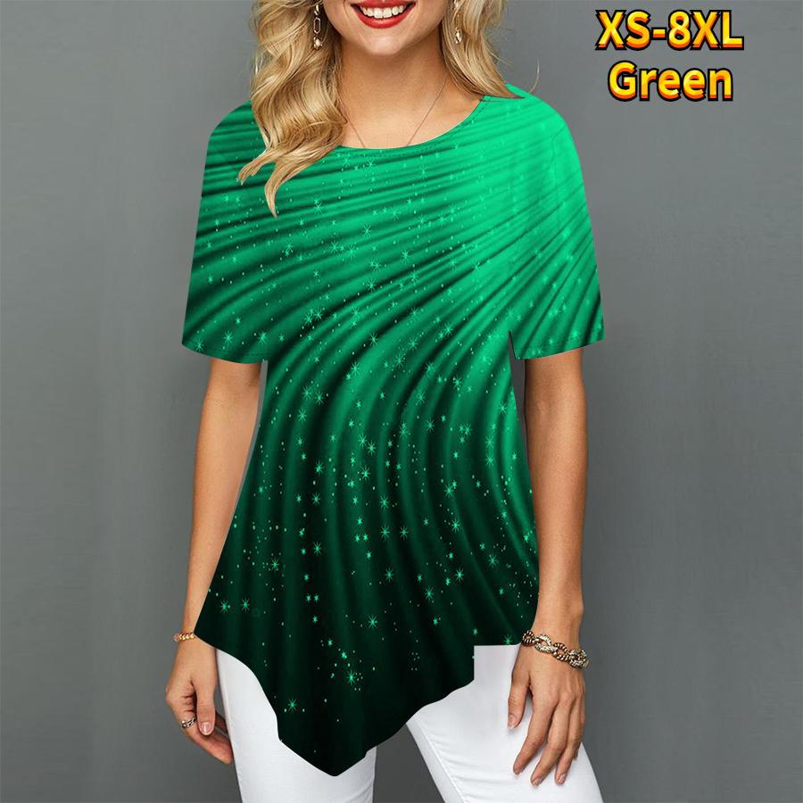 Damen Bedruckt Rundhals 3D Sternenhimmel Glänzend Kontraststreifen Trendy Luxuriös Spitzröcke Schwingend Kurzärmlig Damen S-8XL