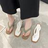 Summer Fashion New Sexy Thick Heel Casual and Comfortable Solid Color Slippers Square Toe Herringbone Women's Large Size Sandals