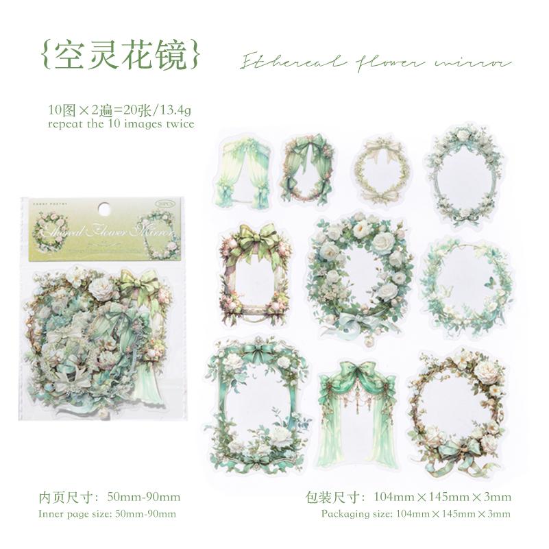 20 Pcs/pack Floral Border Stickers Aesthetic Stick Labels Decorative Diary Album Scrapbooking Material Junk Journal Supplies