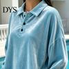 Lady Pullover Shirt Women Velvet Shirt, 3-Button Collared Casual Blouse, Solid Color Loose Long Sleeve Top for Daily Wear Work