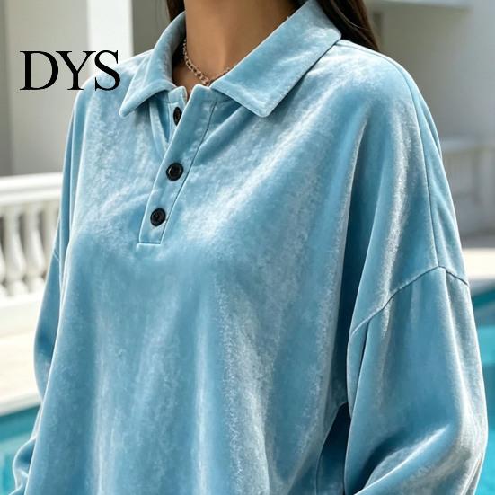 Lady Pullover Shirt Women Velvet Shirt, 3-Button Collared Casual Blouse, Solid Color Loose Long Sleeve Top for Daily Wear Work
