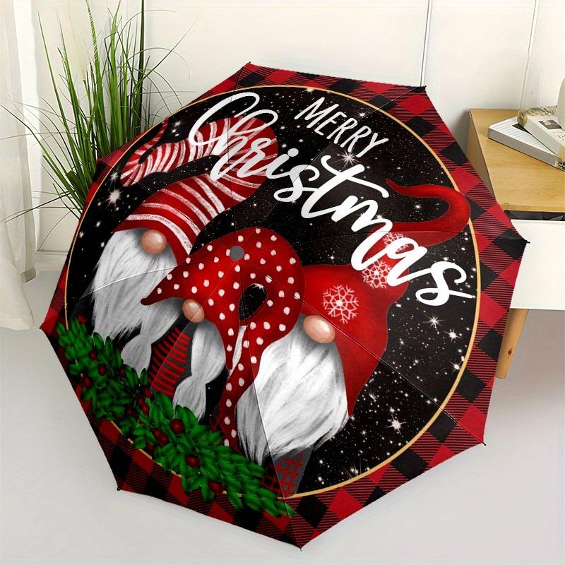 Merry Christmas Gnome Trio with Holly WreathUmbrella, Portable 3-Fold Compact Umbrella,Christmas Gift ES411