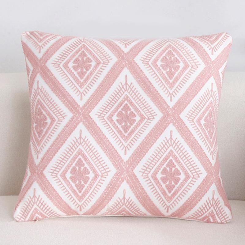 Pink Embroidery Throw Pillow Cover for Sofa Decoration