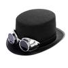 Vintage Black Steampunk Men Hat With Eyeglasses Magician Hat Retro Gothic Hat Stage Performance Non-woven Fabric