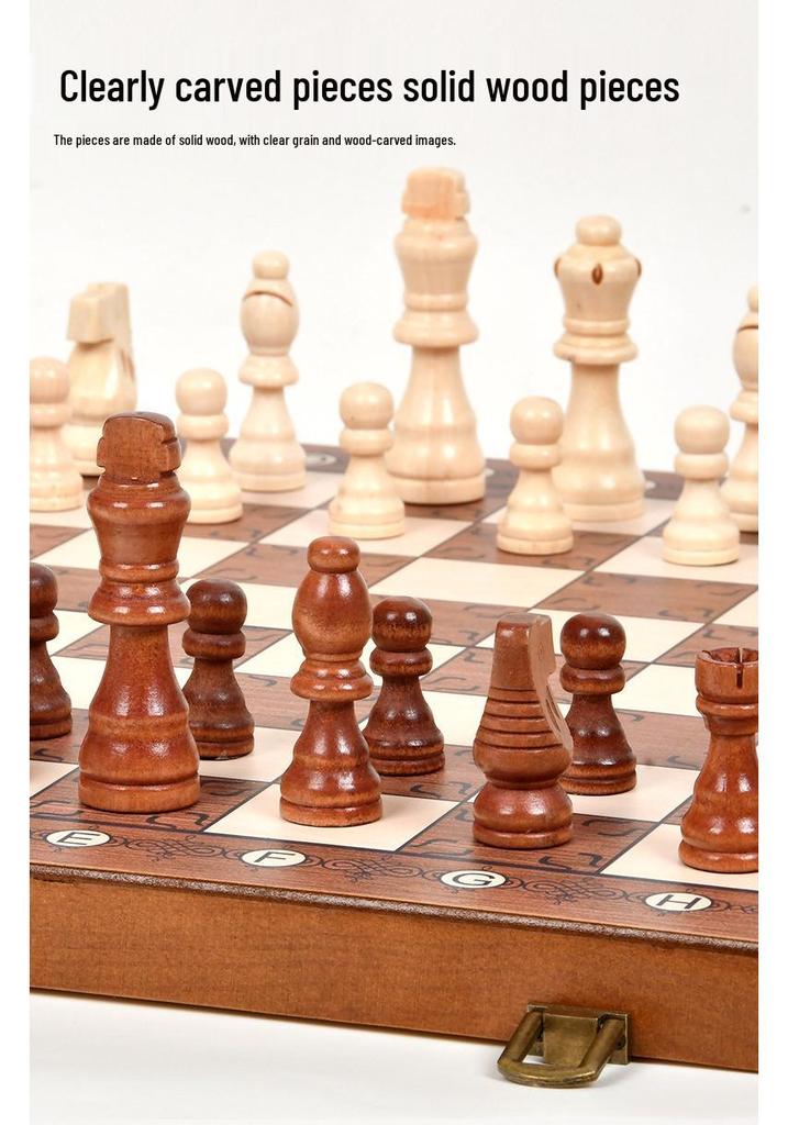 2-in-1 Wooden Folding Magnetic Chess & Checkers Board Game - Portable Tabletop Puzzle Toy