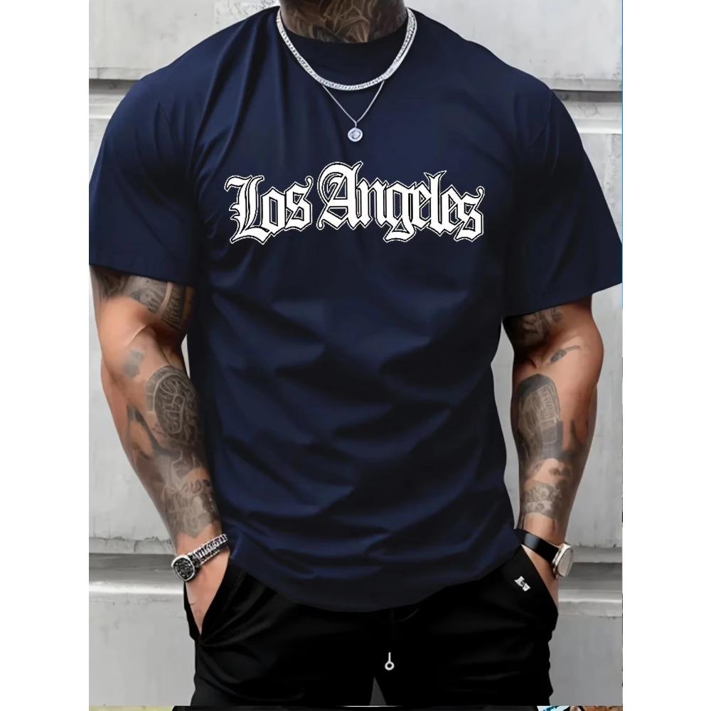 New Men's Casual Polyester Fabric Breathable Round Neck T-shirt with Letter Print Pattern Suitable for Outdoor Shopping Wear