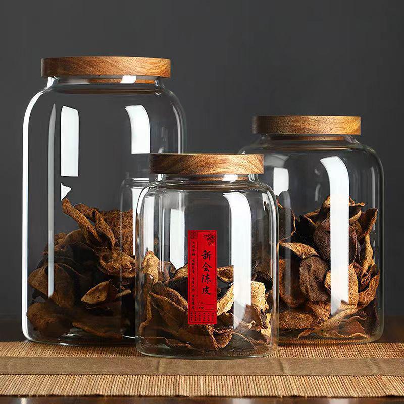 Airtight Glass Jar for Tangerine Peel, Tea, Dried Fruit Storage