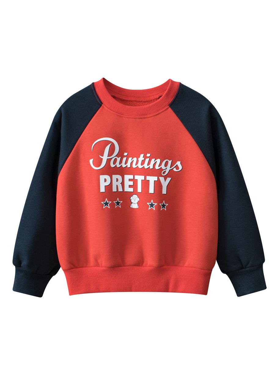 27kids Cross-Border Children s Velvet-Lined Hoodie – Korean Style, Autumn/Winter Round Neck for Boys. 100 cm