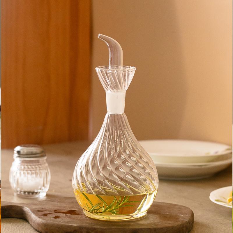 Striped Transparent Glass Oil Bottle Olive Oil Seasoning Soy Sauce Vinegar Leak-proof Kitchen Seasoning Bottle Barbecue Bottle