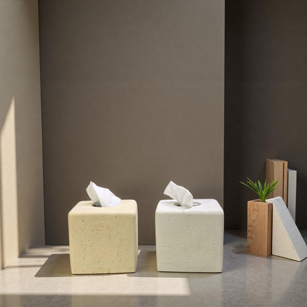 Resin Travertine Tissue Box Creative Desktop Storage Art Living Room Paper Box Home Decoration Accessories Removable Tissue Box