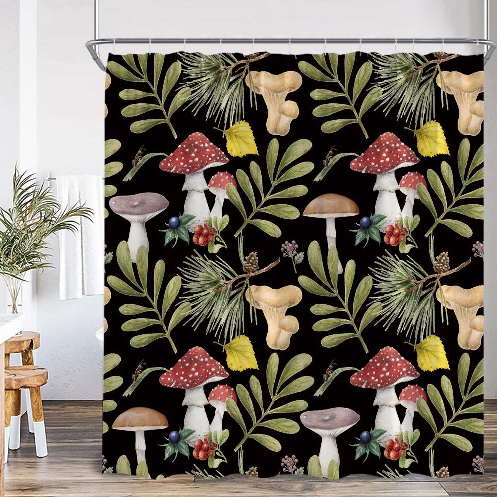 Vintage Mushroom Plant Shower Curtain Leaf Flower Retro Bathroom Decor Herb Polyester Fabric Bathtub Curtain With Hook