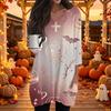 Women's Halloween Print V-Neck Casual Top with Pockets Three-Quarter Sleeves, Mid Length