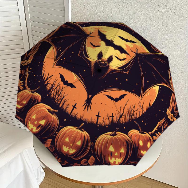 

1pc Halloween Bat Pumpkin Moon Night Umbrella with Plastic Handle,Suitable for All Seasons Home Travel Outdoor UmbrellaDD739