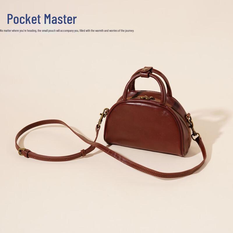 Women s Retro Leather Bowling Crossbody Bag