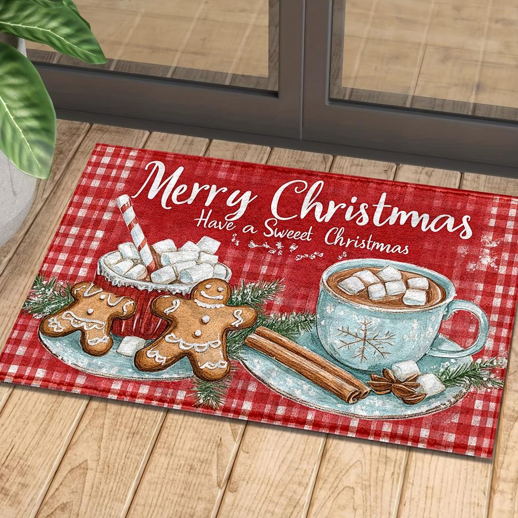Christmas Welcome Mat Non Slip Indoor Outdoor Decorative Rug Polyester Home Carpet Washable Bathroom Bedroom Kitchen Doormat