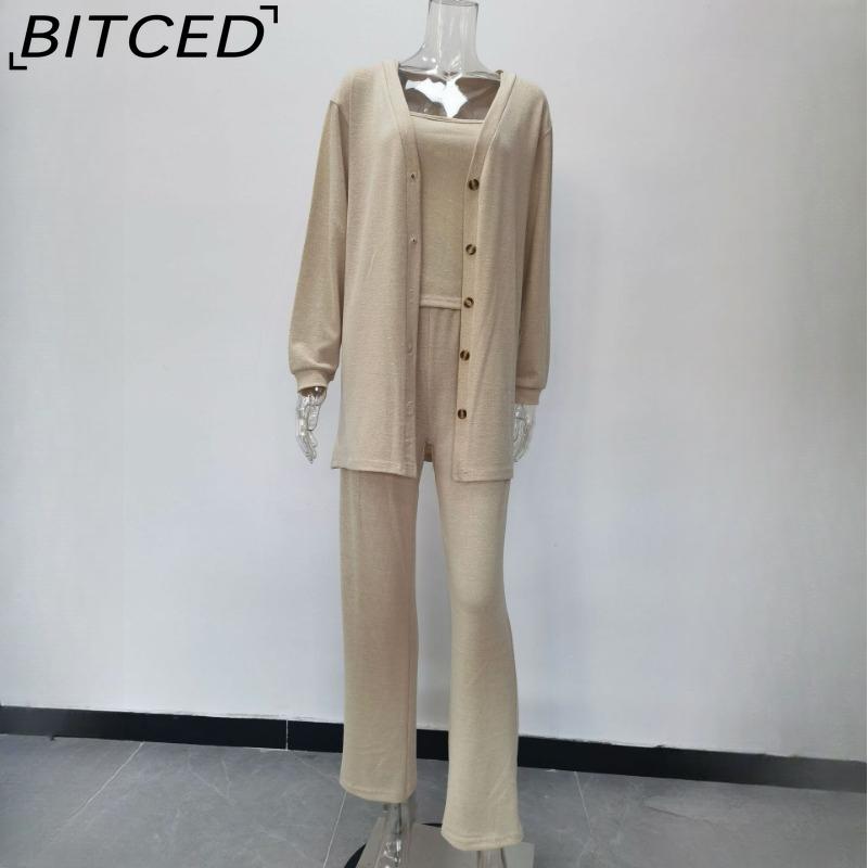 BITCED Knitted Three-piece Summer Women's Coat, Vest and Trousers Set