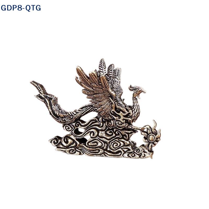 NEW 1Pcs Phoenix Blessing Display Figurine Pure Brass Desktop Ornaments Small Decorative Item Tea Ceremony Good Luck Craft Gift