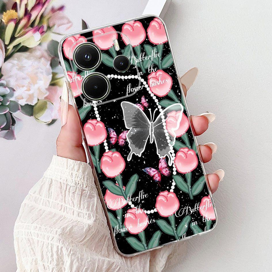 

For Xiaomi Redmi Note 14 4G EU Case Cute Fashion Butterfly Flowers Soft Silicone Clear Cover For Redmi Note14 4G European Bumper Redmi Note 14 4G EU