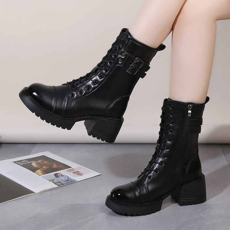 2025 New Models, Absolutely Pure, Thick-soled Martin Boots for Women, British Style Autumn Velvet Knight Boots, Single Boots, Straps, Short Boots 
