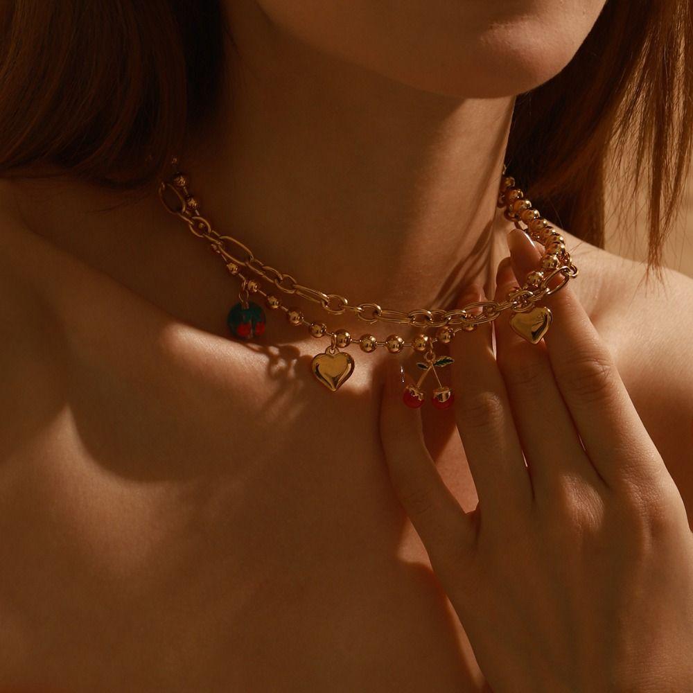 Retro European Style Strawberry Necklace Fruit Series Love Chain Choker Cherry Bracelet  Travel
