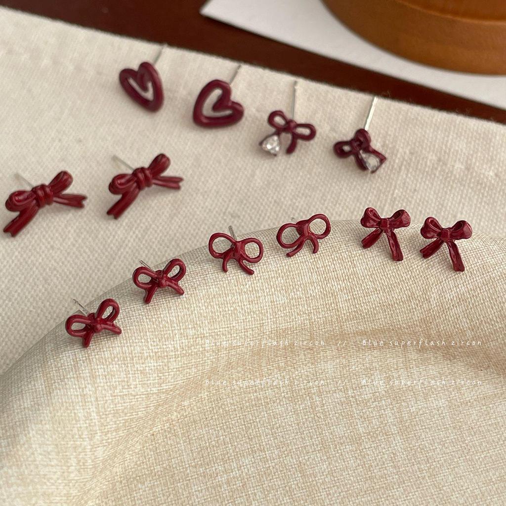 Ankola Red Bow Earrings: Elegant, Versatile Silver Needle Jewellery for Women