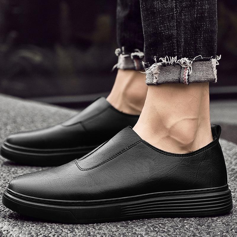 Men's Plus Size White Leather Loafers - Hand-Stitched Slip-On Cowhide Casual Shoes