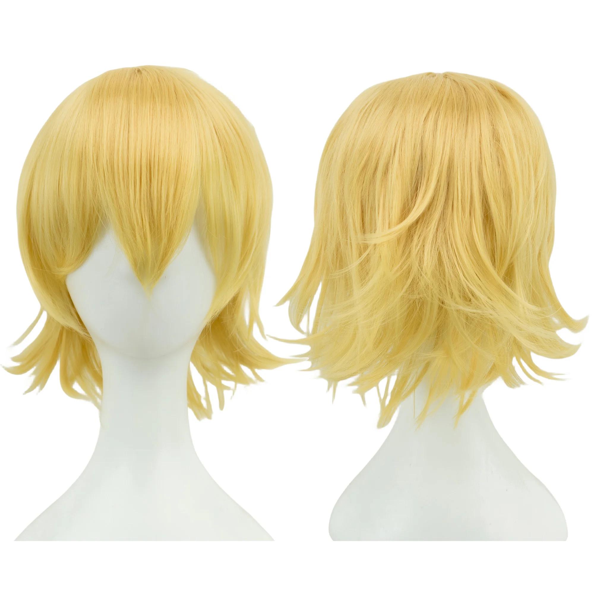 Szintetikus Uniszex 12 Hüvelykes Rövid Cosplay Haj Party BOB Paróka frufruval Rózsaszín Szőke Narancssárga Halloween Jelmez Paróka 12inches sárga