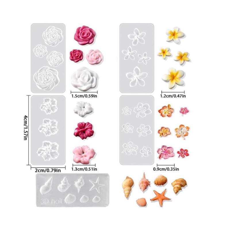 3D Nail Mold Ocean Shell Conch Ice Flower Rose Nail Art Decorations Nails Diy Crafts Silicone Nail Stamping Plates Nails Product
