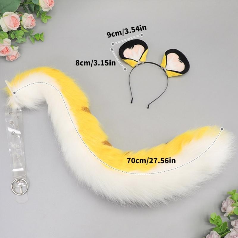 2Pcs Tigers Cats Wolf Foxes Tail Ears Headband Set Halloween Christmas Fancy-Party Costume Toy for Woman Men Cosplay