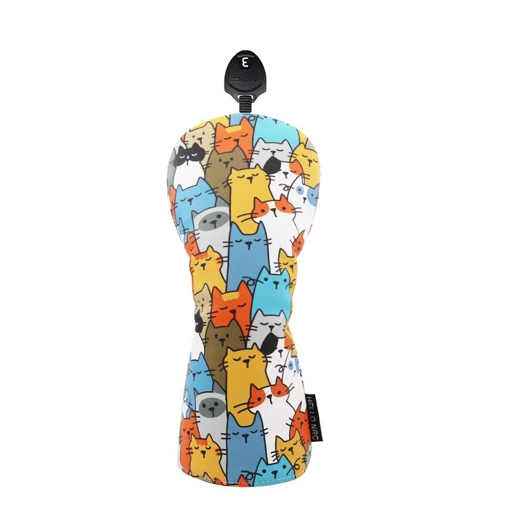 PU Leather Golf Club Head Cover Graffiti Cat Pattern Golf Club Protector  Golf Supplies