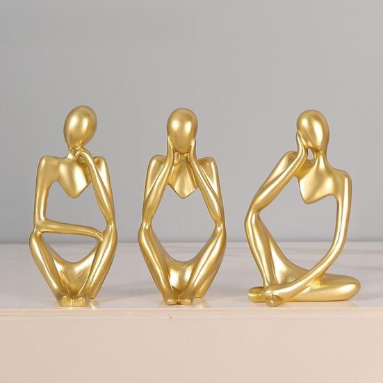 3 Pcs Resin Thinker Style Abstract Statue Collectible Thinking Figure Sculpture for Home Office Bookshelf Desktop Decor