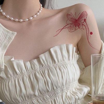 Adesivo Tatuaggio Temporaneo Impermeabile Rosa Farfalla Clavicola, Lavabile per Studenti