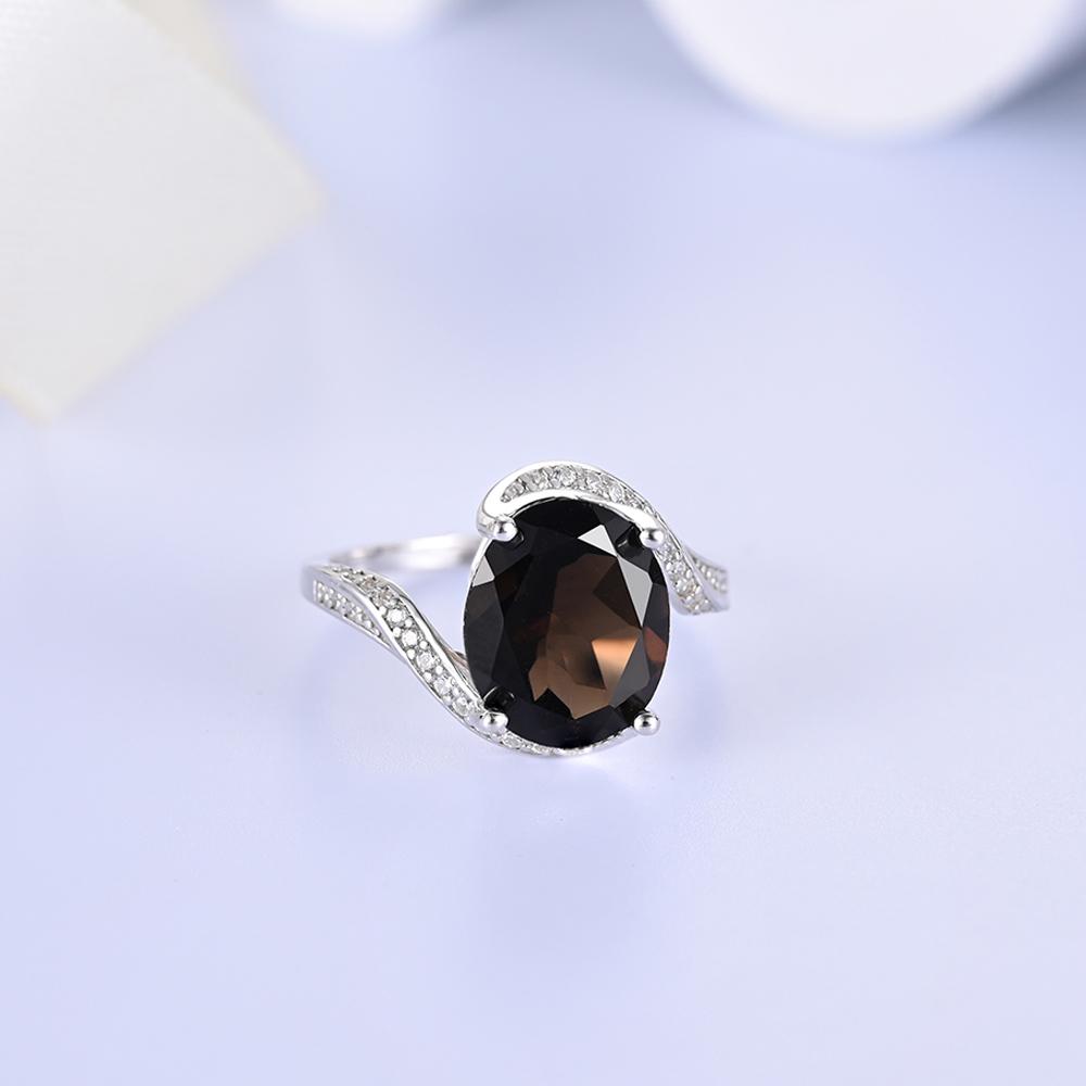 Nádherná móda Large Gems Natural Smoky Ring S925 Stříbrný klasický design pro dárky k výročí a narozeninám pro ženy a dívky